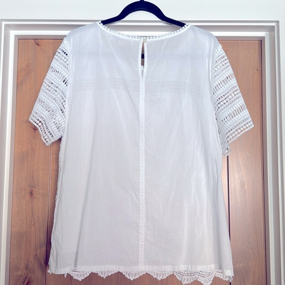 LOFT white eyelet lace blouse crochet top Womens XL sheer keyhole back Romantic - Picture 2 of 10